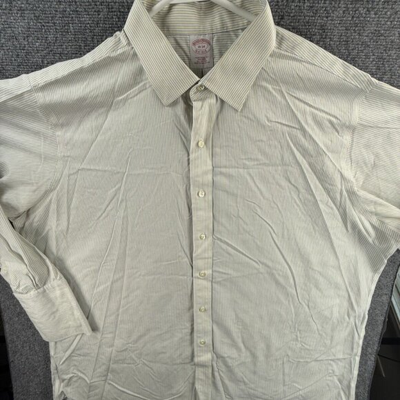 Brooks Brothers Non Iron Striped Yellow Blue 18 34 Traditional Fit FRENCH CUFFS - Picture 2 of 16